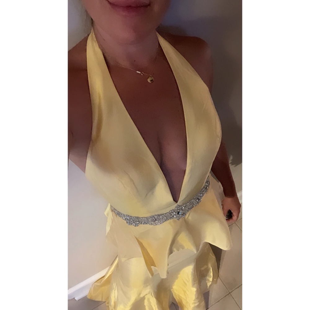 Jovani Halter Yellow Gown with Sequin - Picture 3 of 5